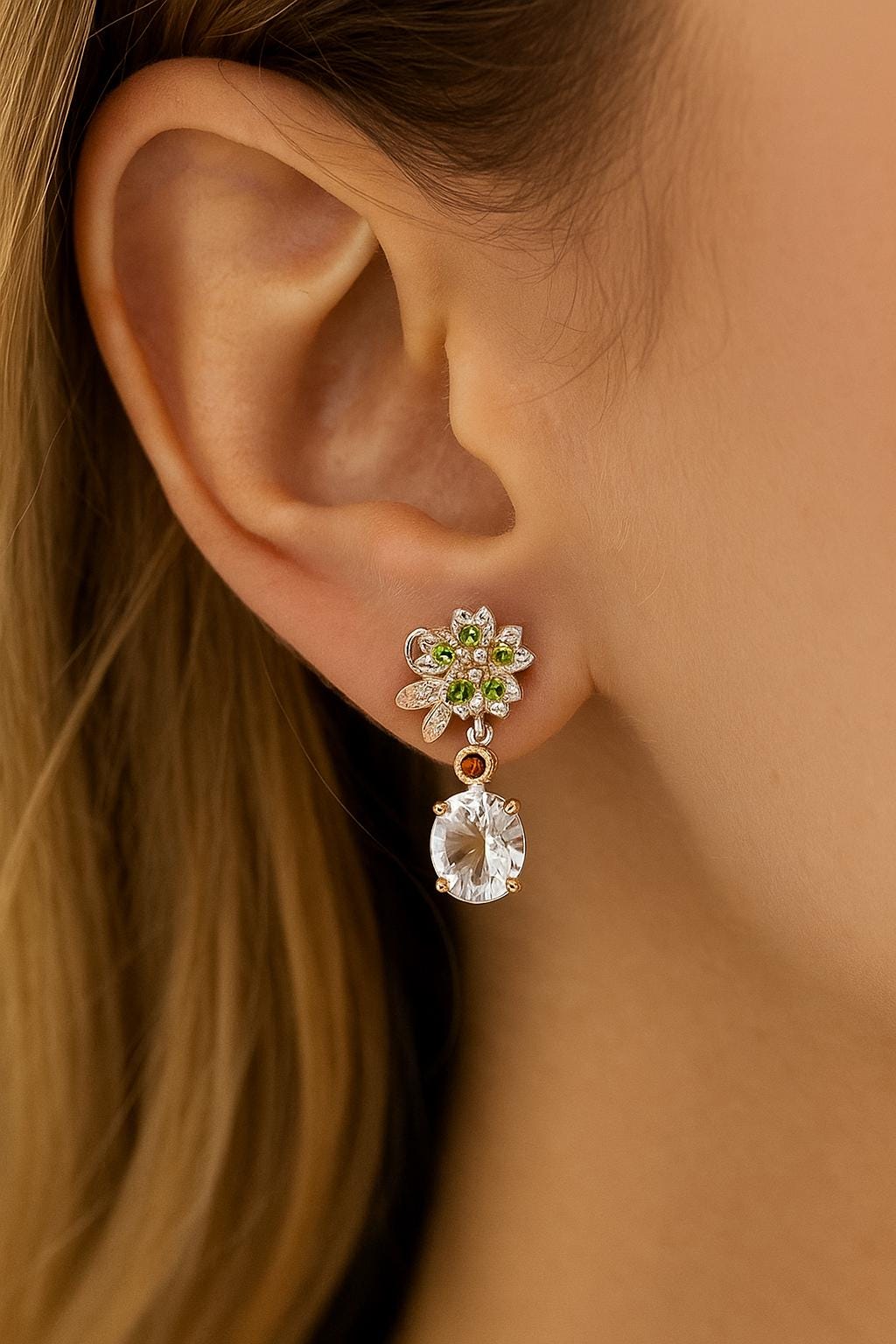 925 Sterling Silver Quartz Earrings, alternate angle