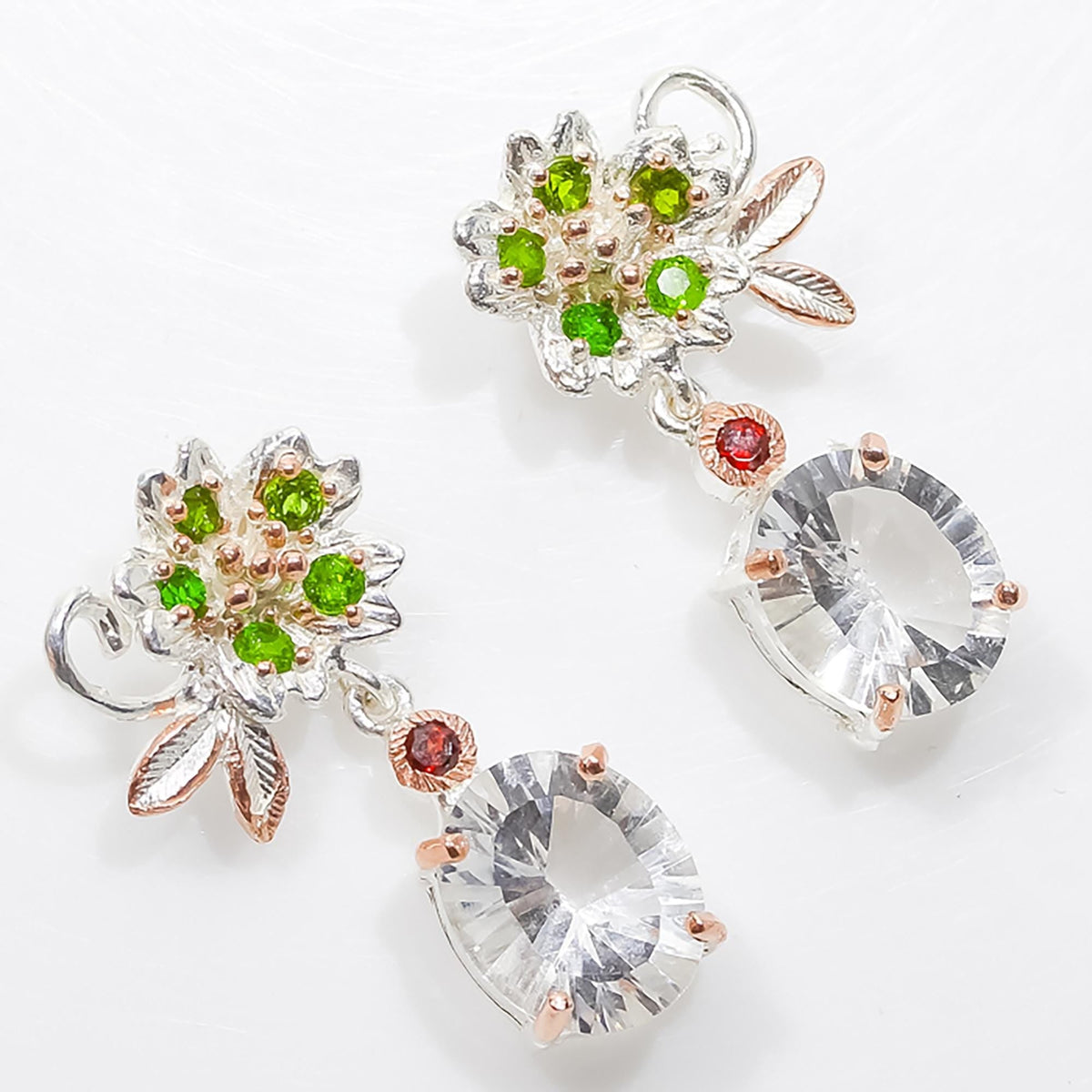 925 Sterling Silver Quartz Earrings, worn view