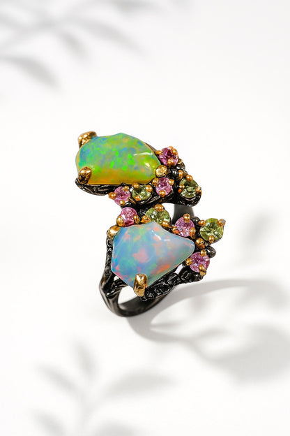 925 Sterling Silver Raw Opal Tourmaline Ring, alternate angle, image 11