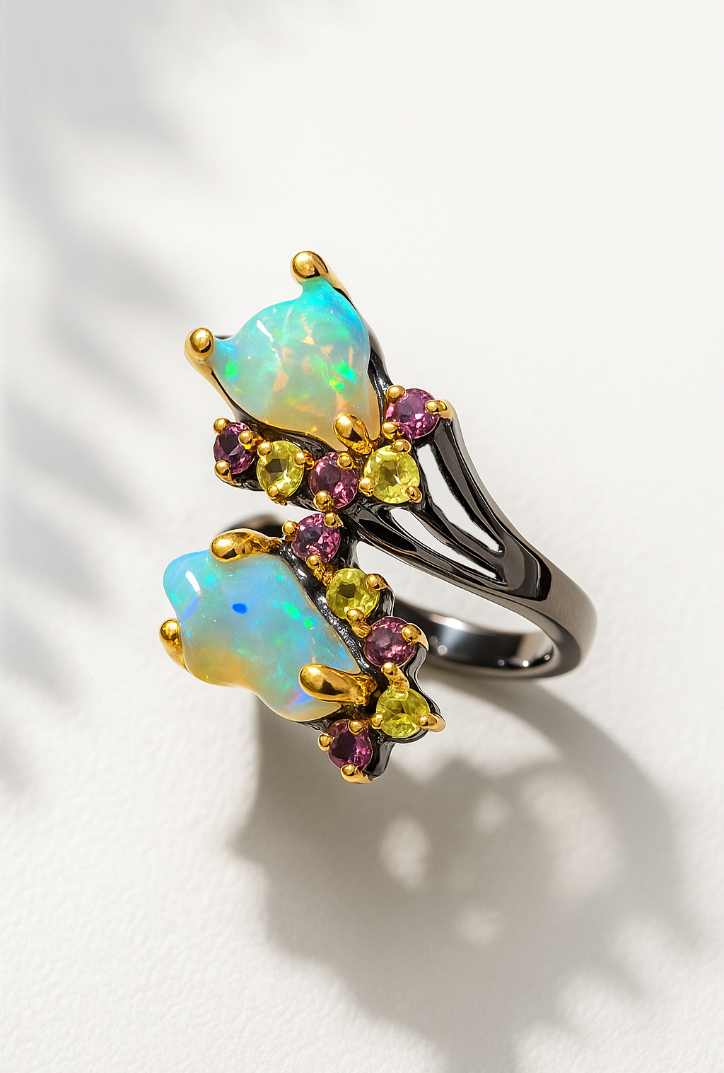 925 Sterling Silver Raw Opal Tourmaline Ring, side view