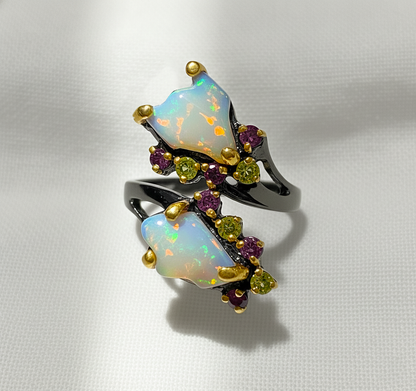 925 Sterling Silver Raw Opal Tourmaline Ring, additional angle