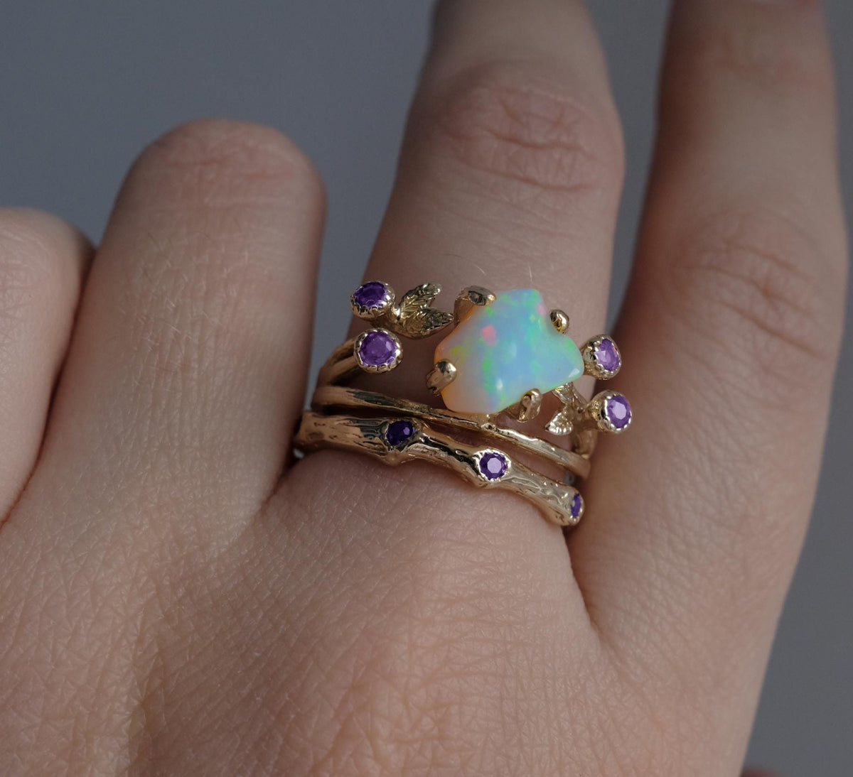 925 Sterling Silver Opal Ring Set, alternate angle