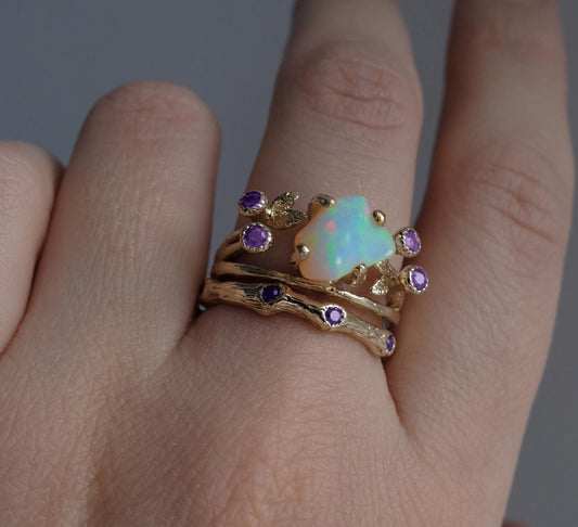 925 Sterling Silver Opal Ring Set, alternate angle