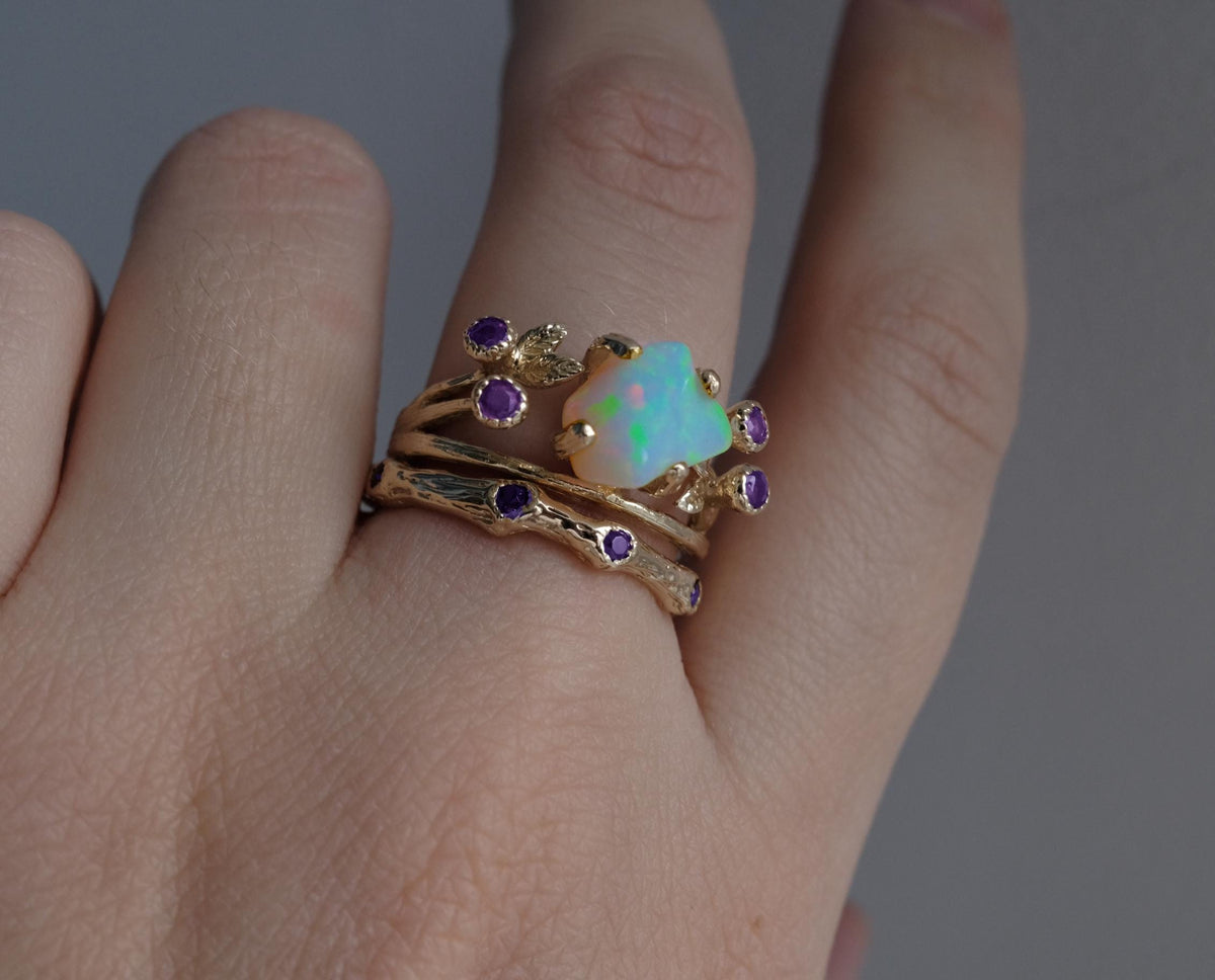 925 Sterling Silver Opal Ring Set, side view