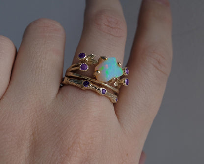 925 Sterling Silver Opal Ring Set, side view