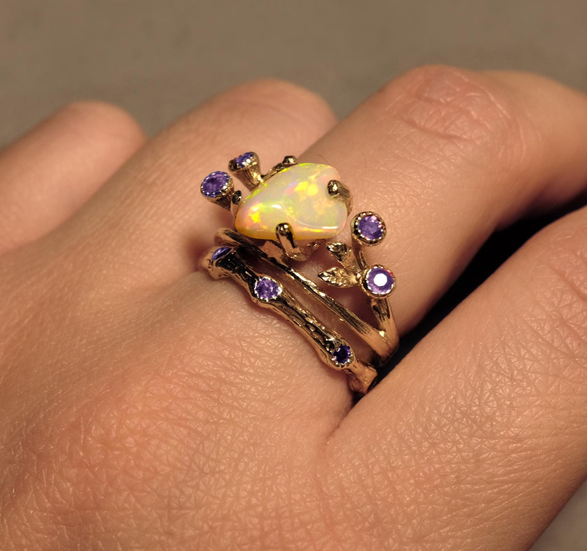 925 Sterling Silver Opal Ring Set, worn on hand