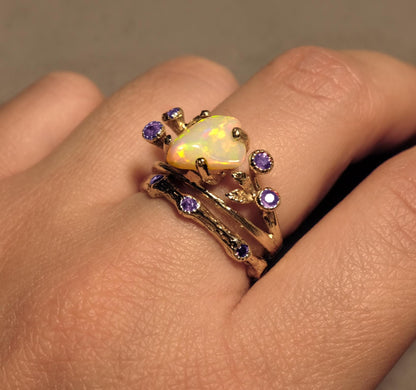 925 Sterling Silver Opal Ring Set, worn on hand