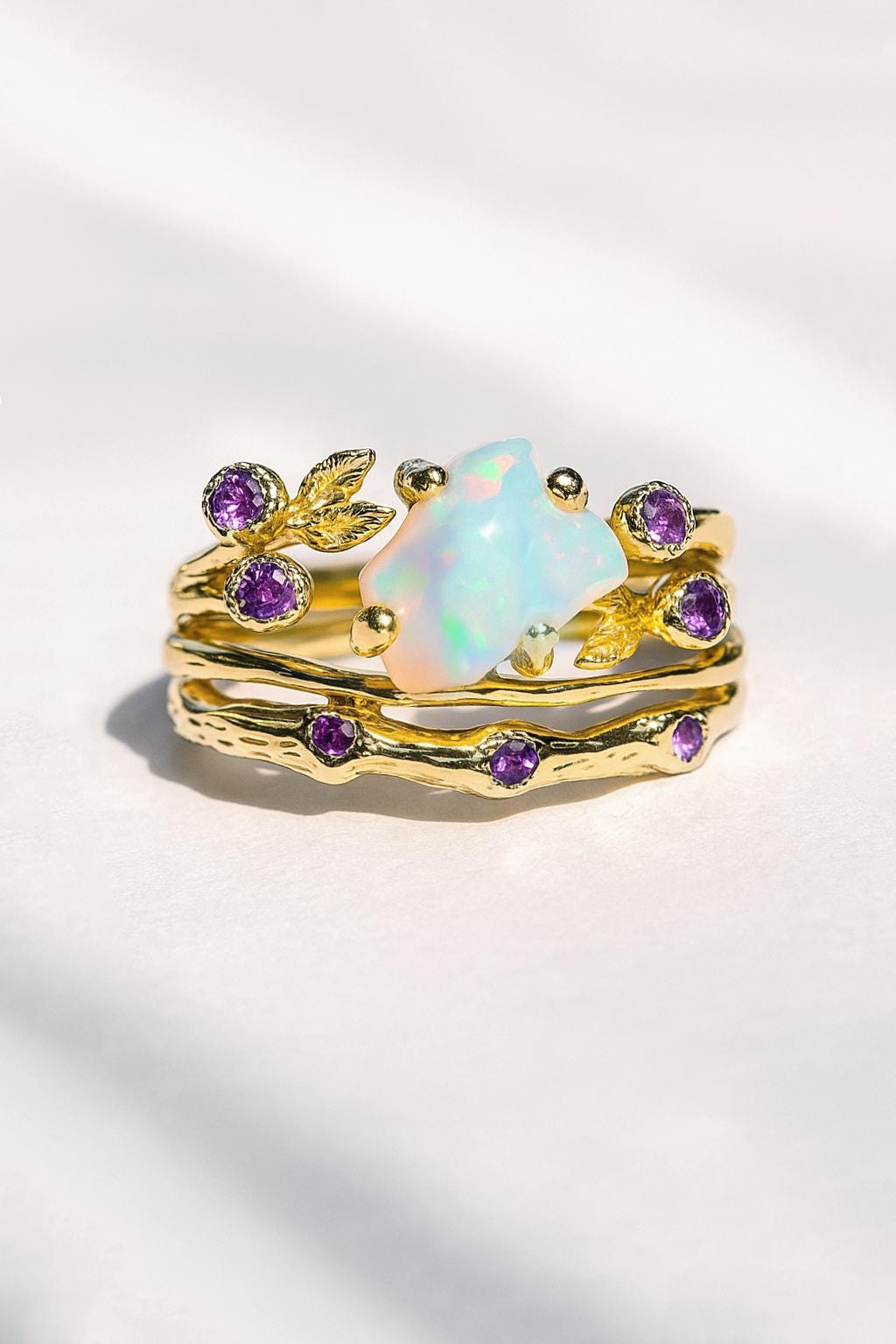925 Sterling Silver Opal Ring Set, main product image