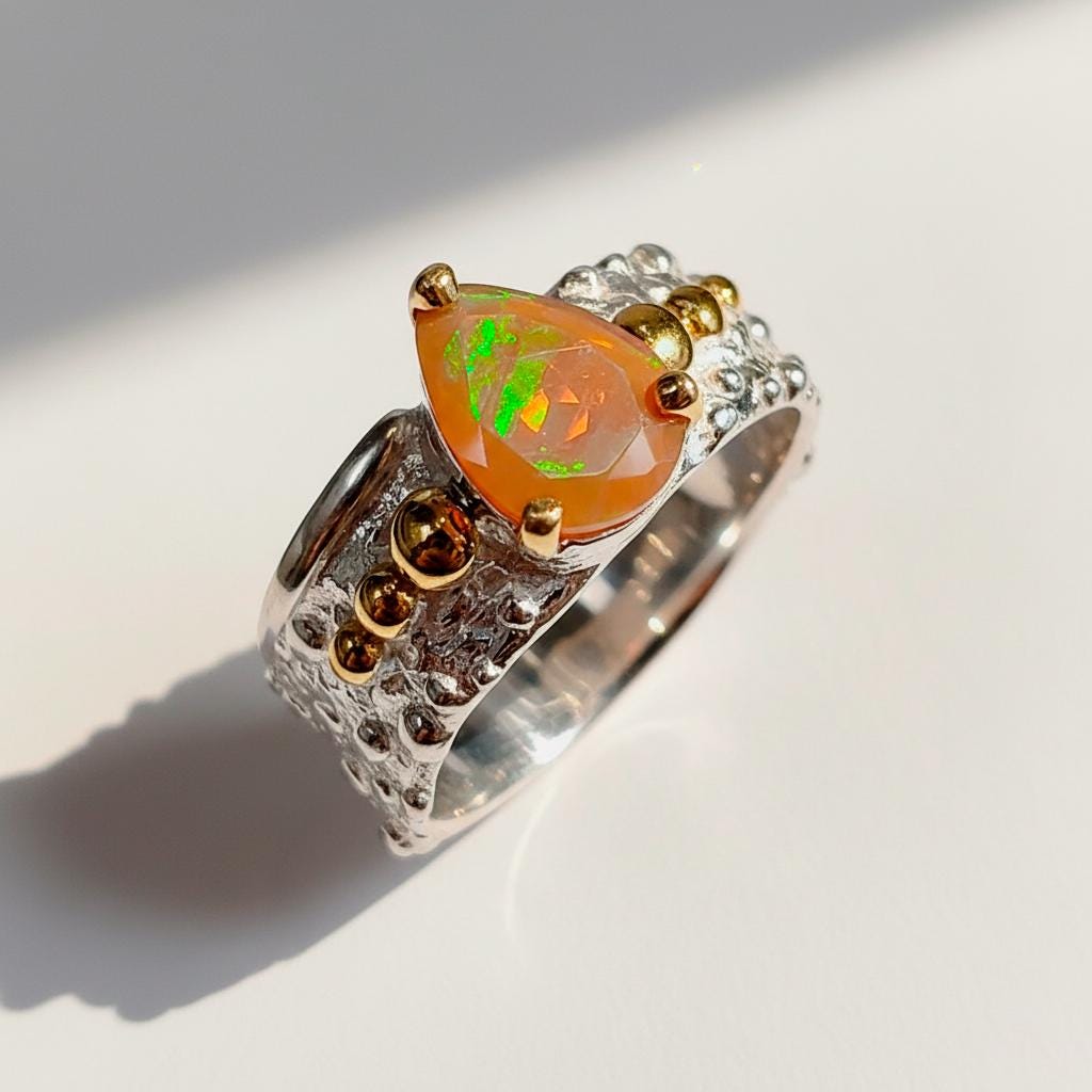 925 Sterling Silver Orange Opal Ring, worn on hand