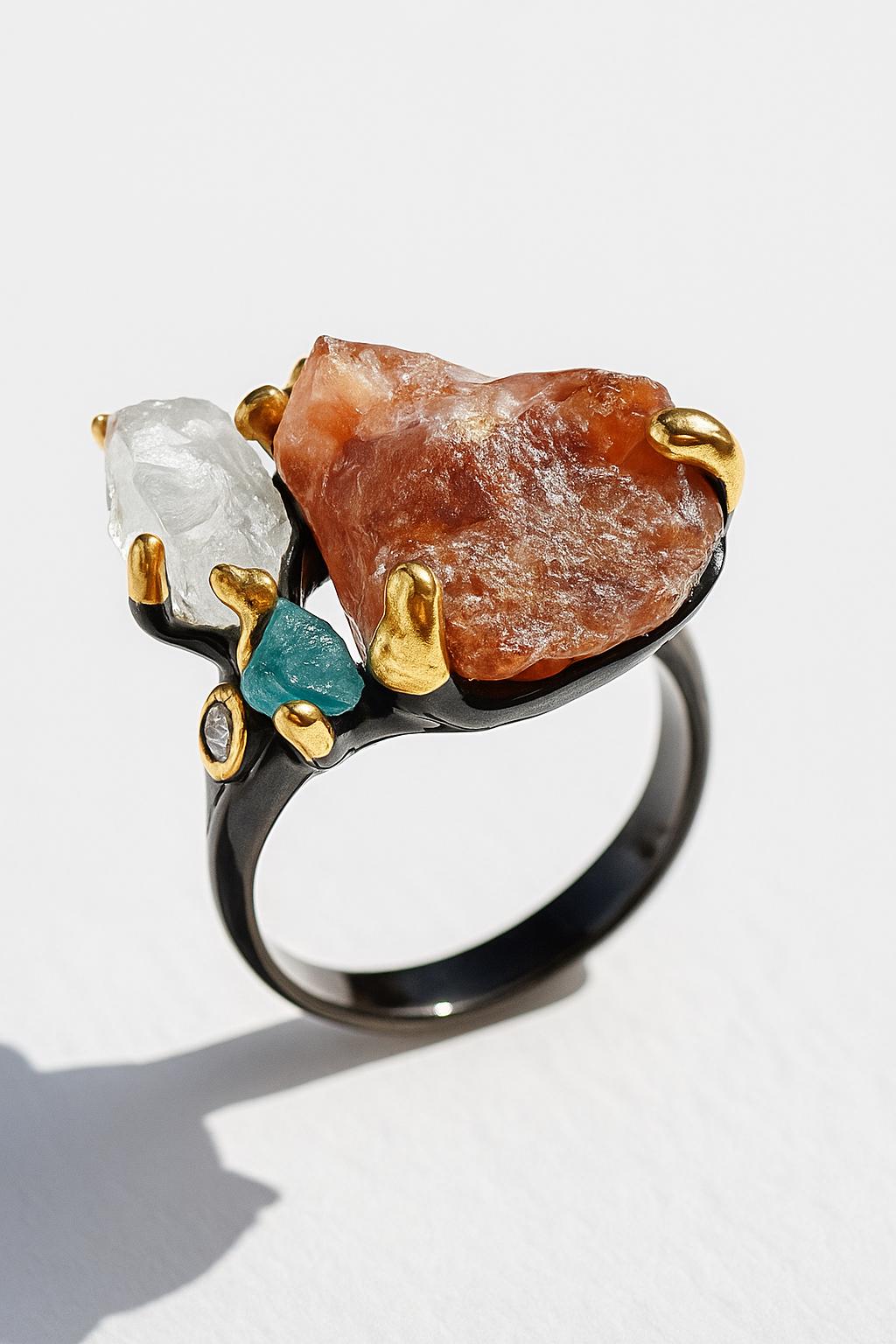 925 Sterling Silver Orange Spessartite Ring, side view