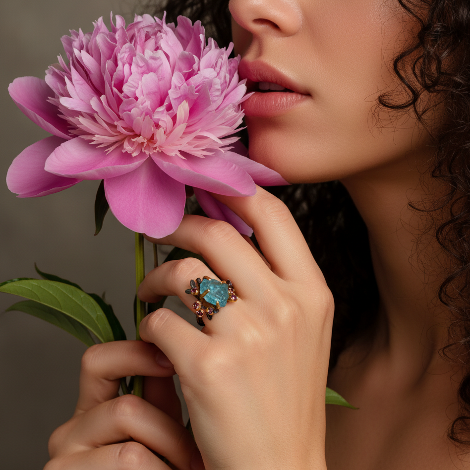 925 Sterling Silver Paraiba Apatite Ring, close-up detail, image 12