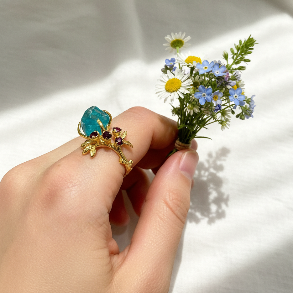925 Sterling Silver Paraiba Apatite Ring, setting detail, image 15