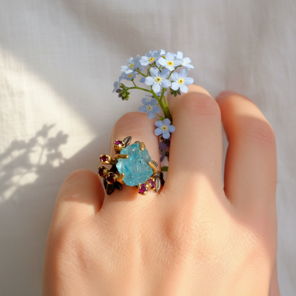 925 Sterling Silver Paraiba Apatite Ring, worn look, image 17