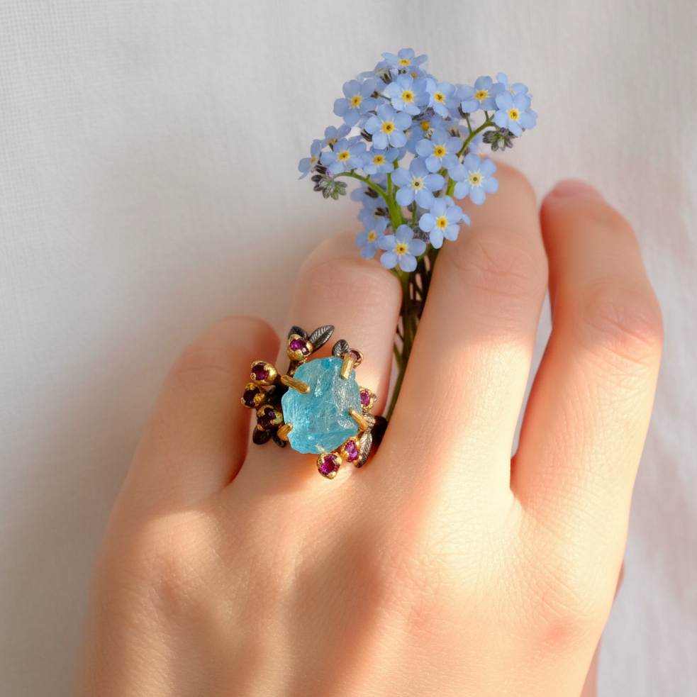 925 Sterling Silver Paraiba Apatite Ring, texture close-up, image 19