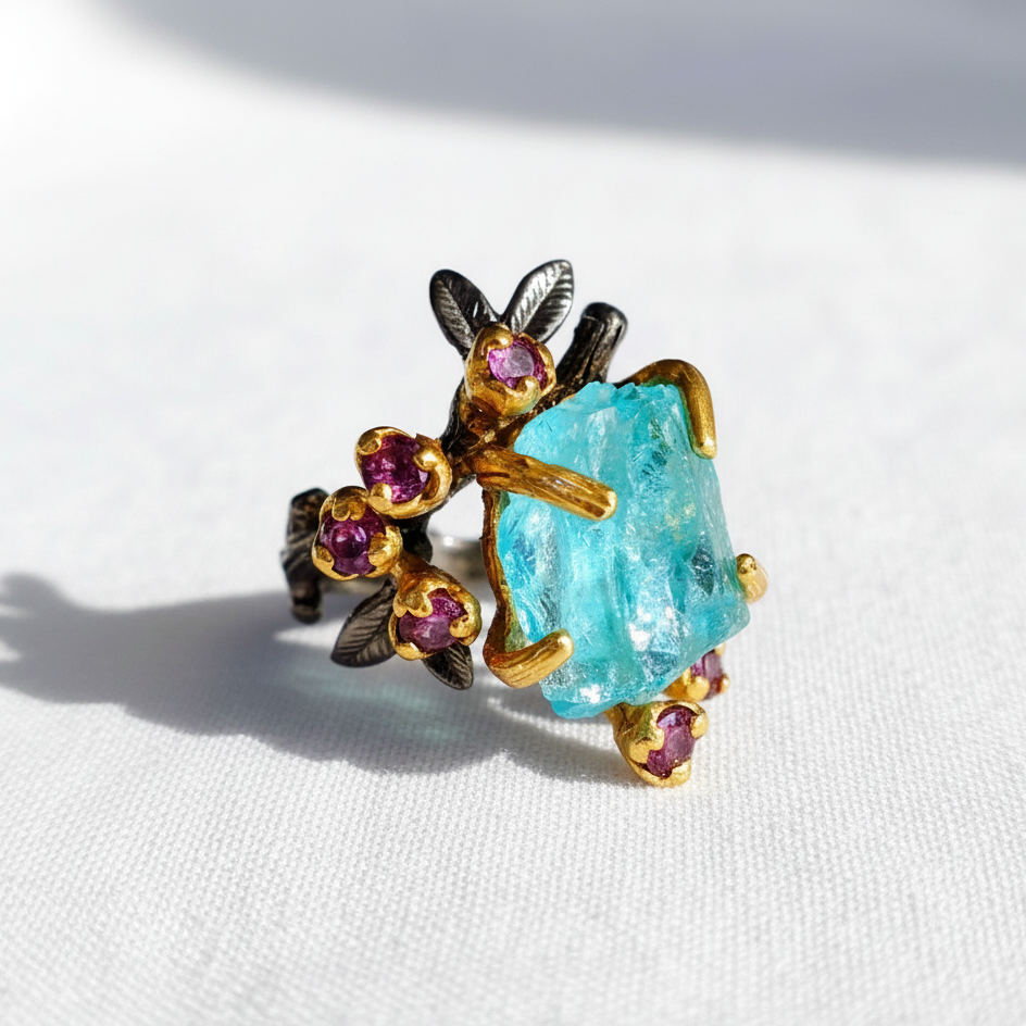 925 Sterling Silver Paraiba Apatite Ring, side view