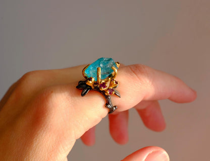 925 Sterling Silver Paraiba Apatite Ring, worn on hand