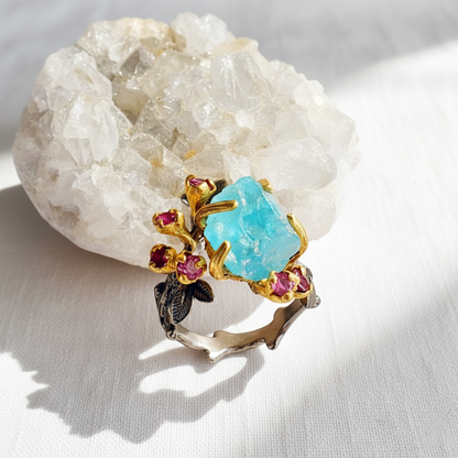 925 Sterling Silver Paraiba Apatite Ring, band detail