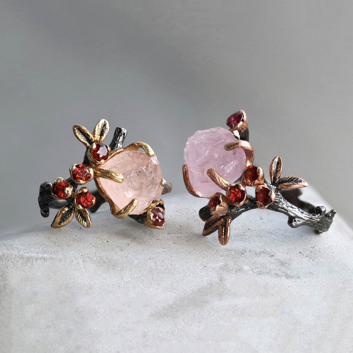 925 Sterling Silver Pink Morganite Ring, close-up detail