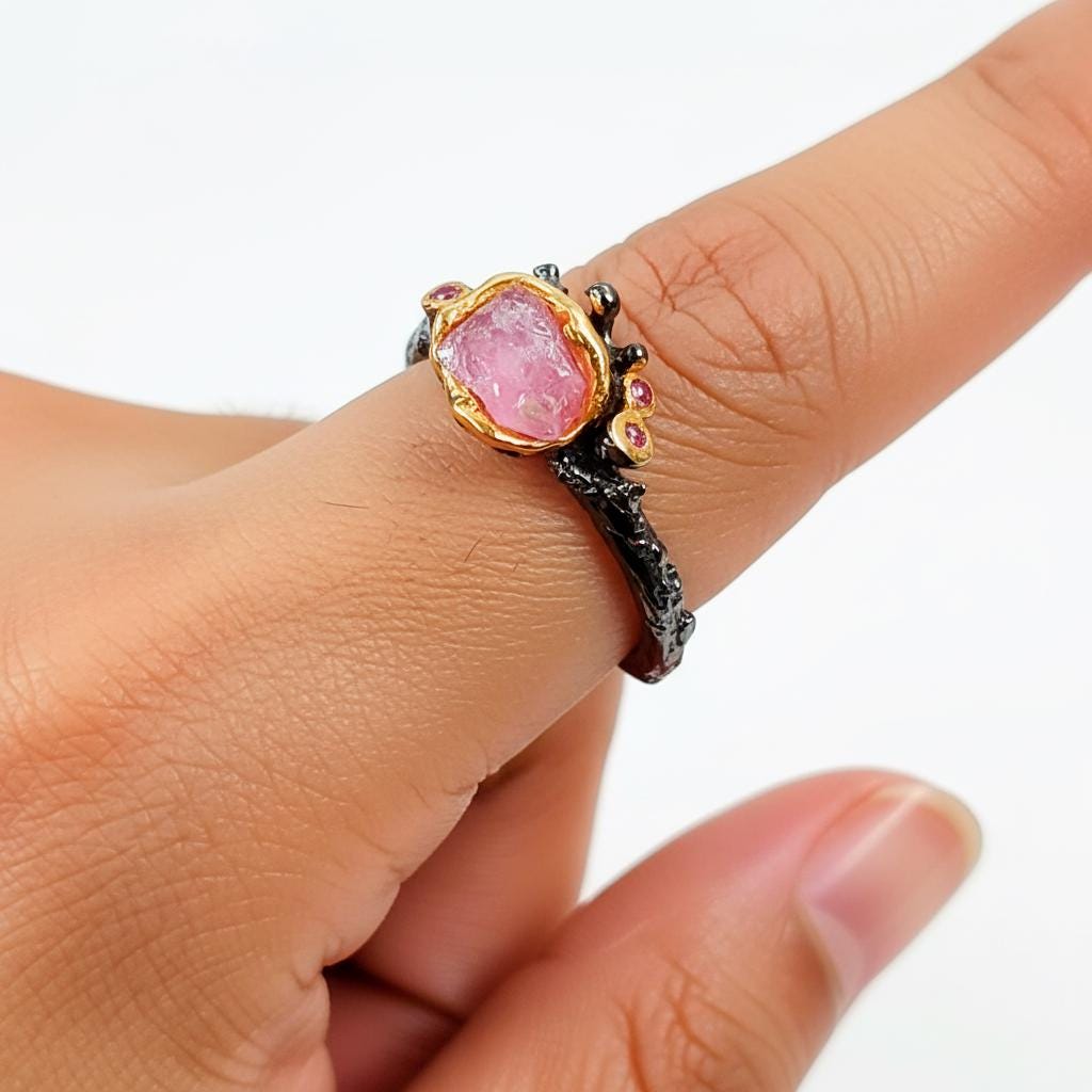 925 Sterling Silver Pink Ruby Ring, alternate angle