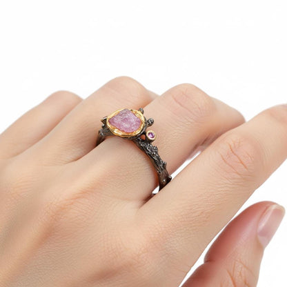 925 Sterling Silver Pink Ruby Ring, close-up detail