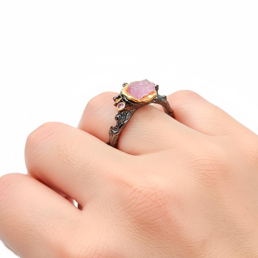 925 Sterling Silver Pink Ruby Ring, side view
