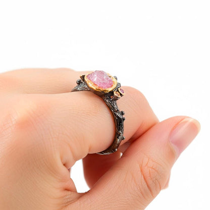 925 Sterling Silver Pink Ruby Ring, worn on hand