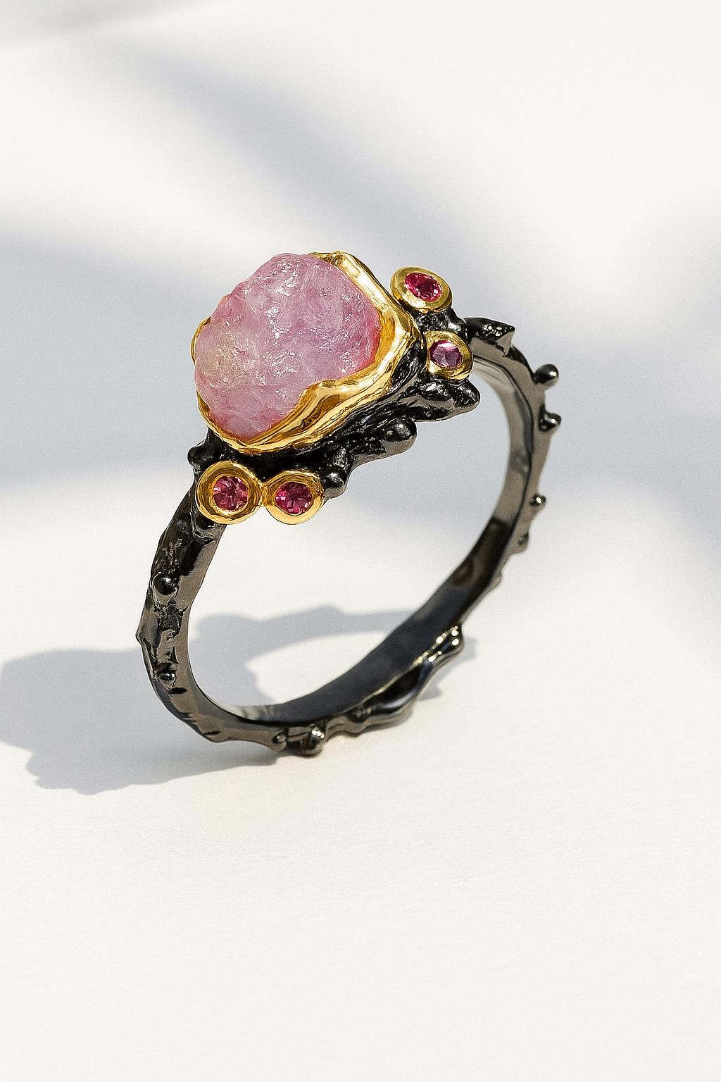 925 Sterling Silver Pink Ruby Ring, setting detail