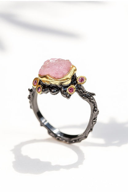 925 Sterling Silver Pink Ruby Ring, worn look