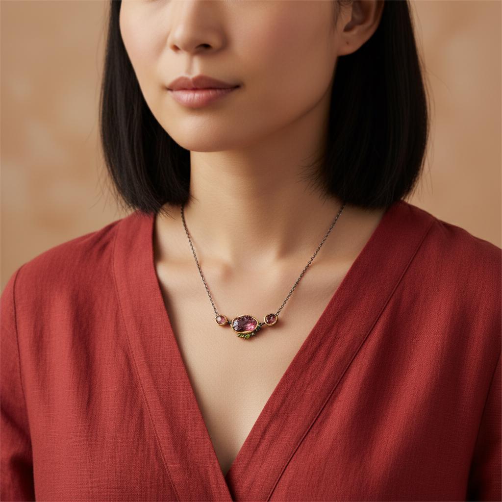 925 Sterling Silver Pink Ruby Necklace, pendant detail