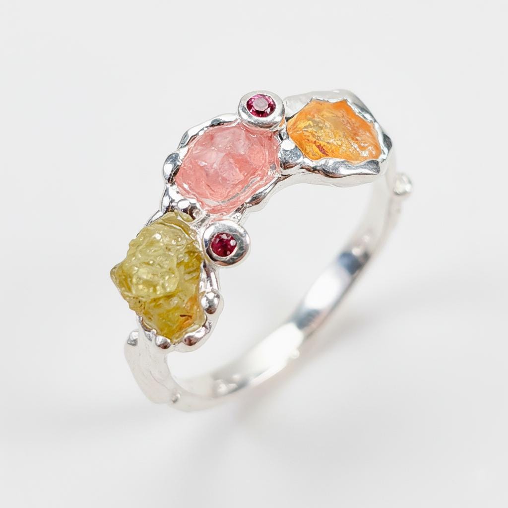 925 Sterling Silver Pink Ruby Ring, setting detail