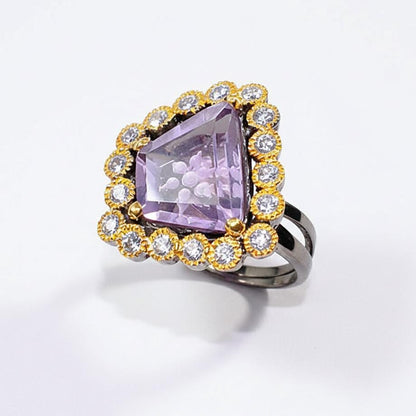 925 Sterling Silver Purple Amethyst Ring, side view