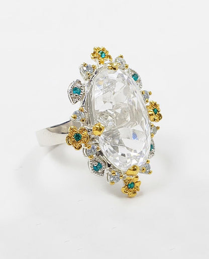 925 Sterling Silver Quartz Herkimer Ring, close-up detail