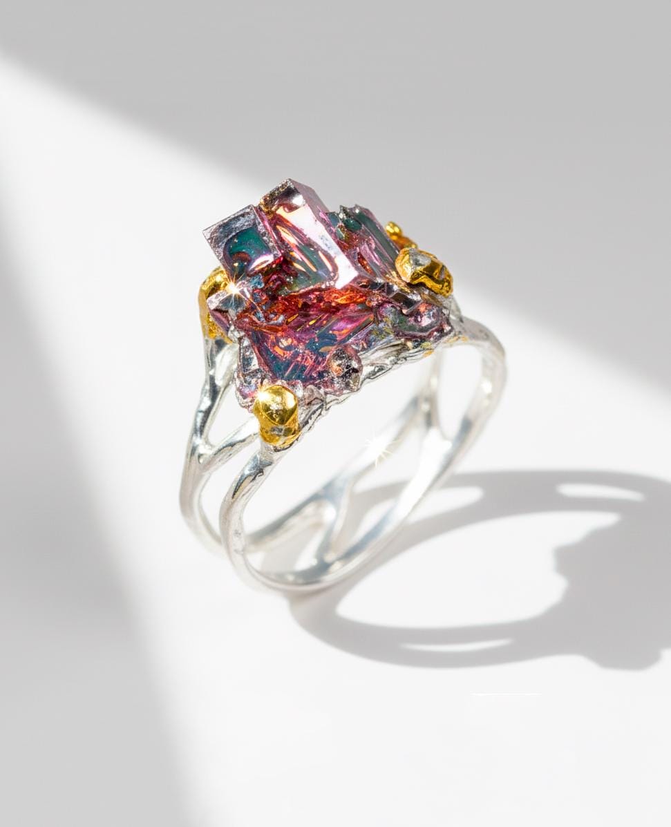 925 Sterling Silver Bismuth Ring, worn on hand, image 14
