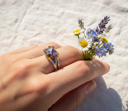 925 Sterling Silver Bismuth Ring, alternate angle