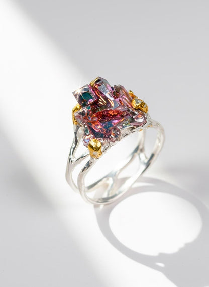 925 Sterling Silver Bismuth Ring, worn look