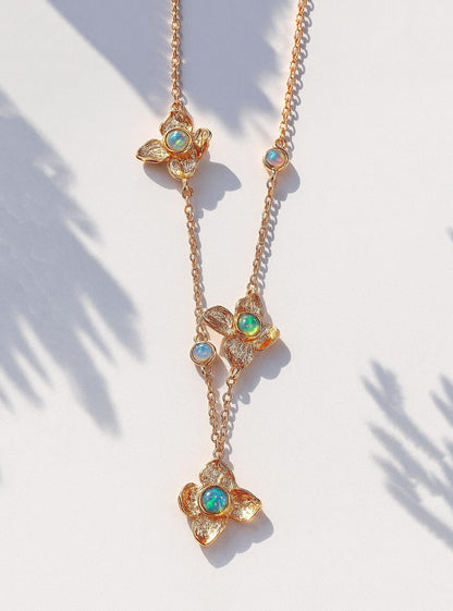 925 Sterling Silver Rainbow Opal Necklace, worn view