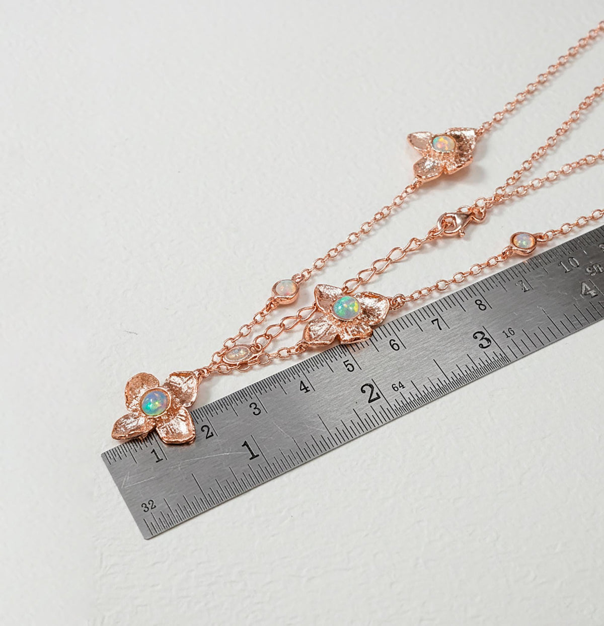 925 Sterling Silver Rainbow Opal Necklace, layered look