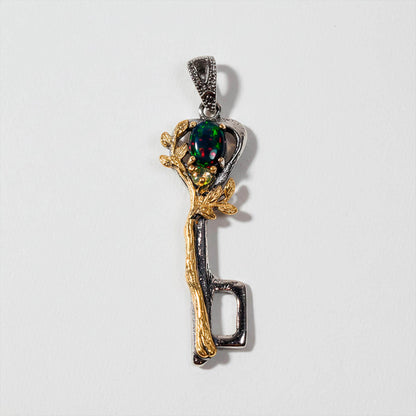 925 Sterling Silver Rainbow Opal Key Necklace, alternate angle