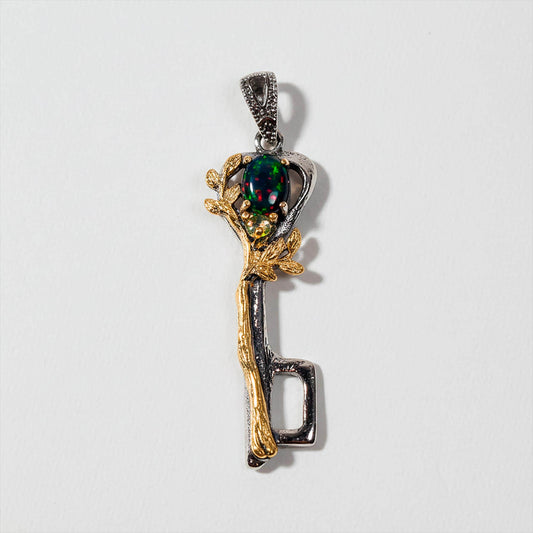 925 Sterling Silver Rainbow Opal Key Necklace, alternate angle