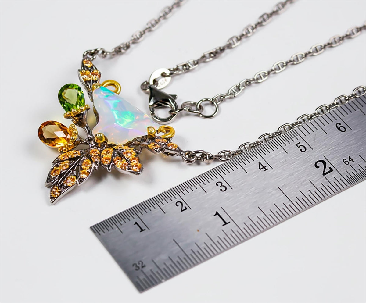 925 Sterling Silver Rainbow Opal Necklace, back clasp detail