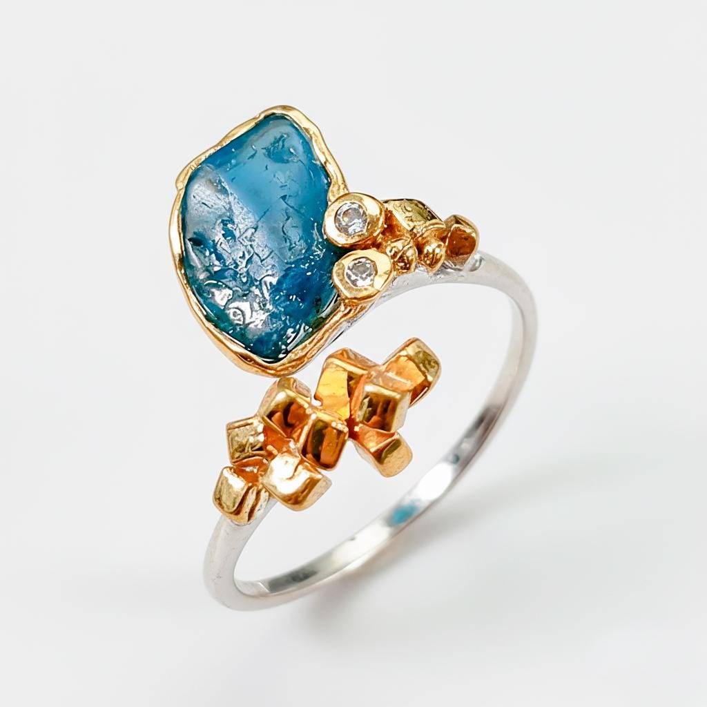 925 Sterling Silver Blue Apatite Ring, setting detail