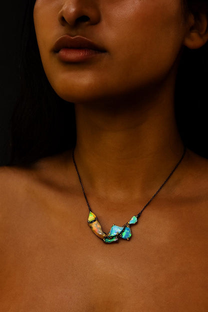 925 Sterling Silver Fire Opal Necklace, worn view