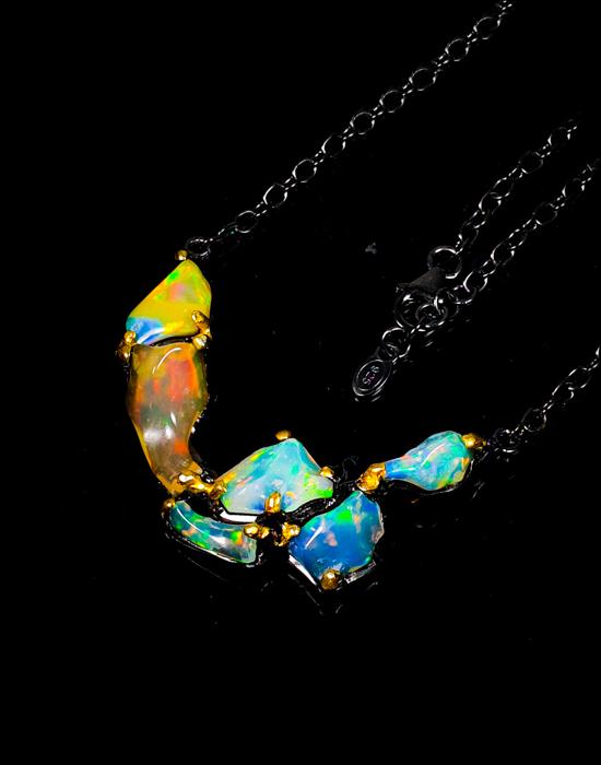925 Sterling Silver Fire Opal Necklace, layered look