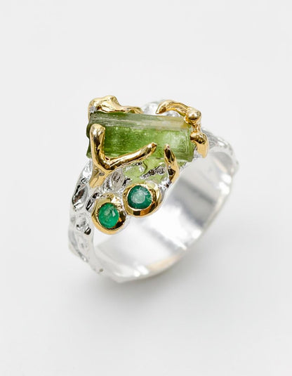925 Sterling Silver Green Tourmaline Ring, side view