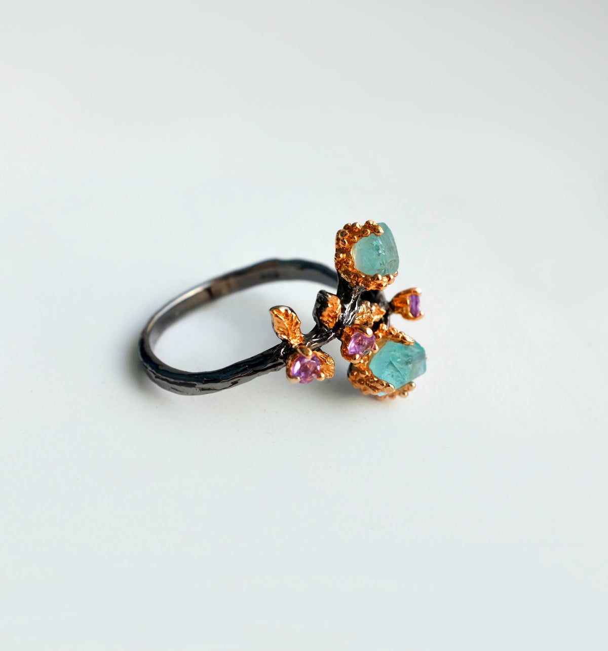 925 Sterling Silver Paraiba Apatite Ring, worn on hand