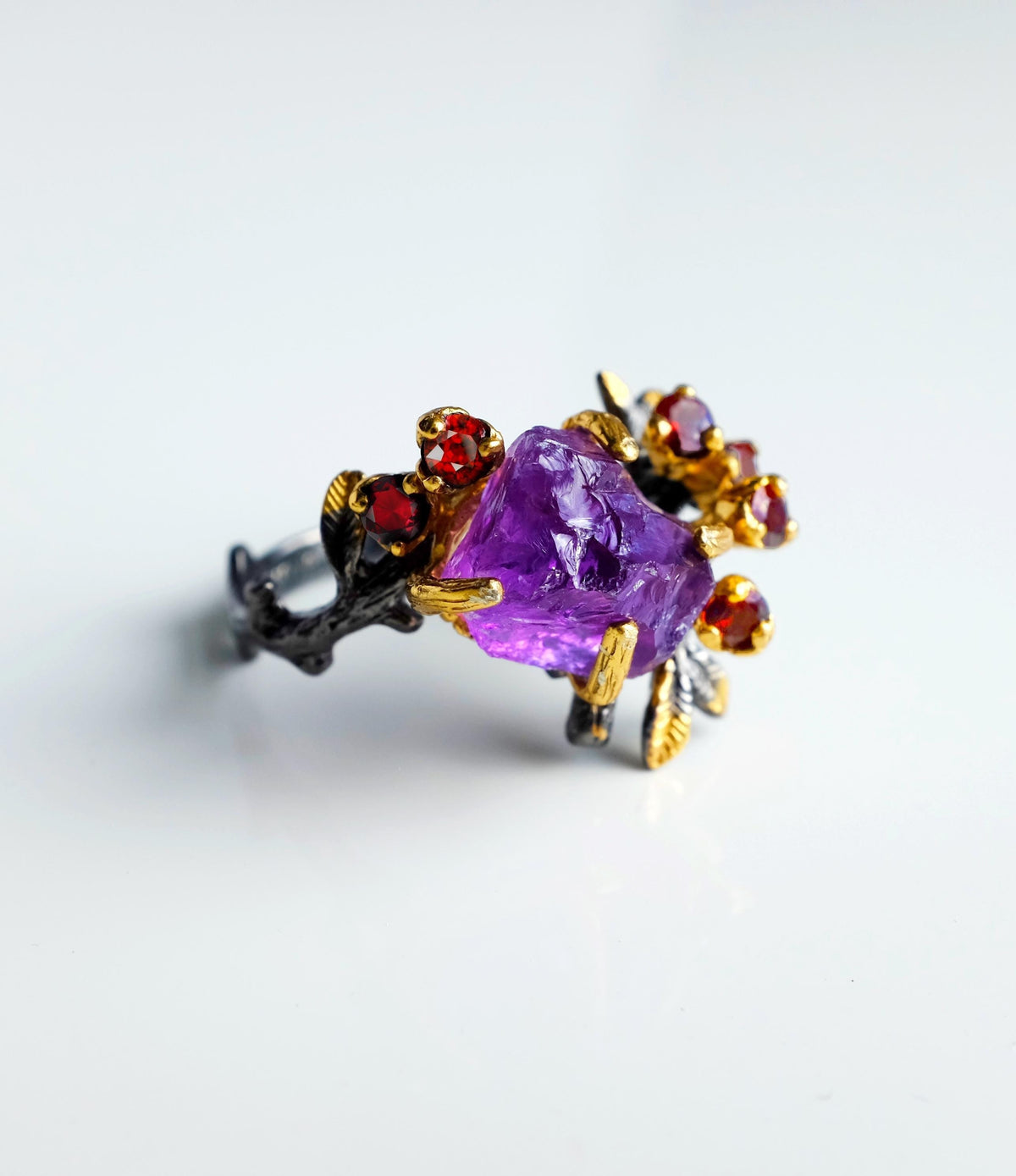 925 Sterling Silver Purple Amethyst Ring, side view