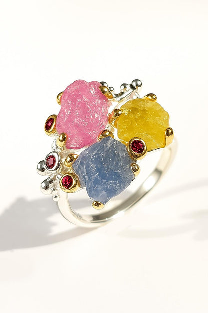 925 Sterling Silver Sapphire Ruby Peridot Ring, main product image