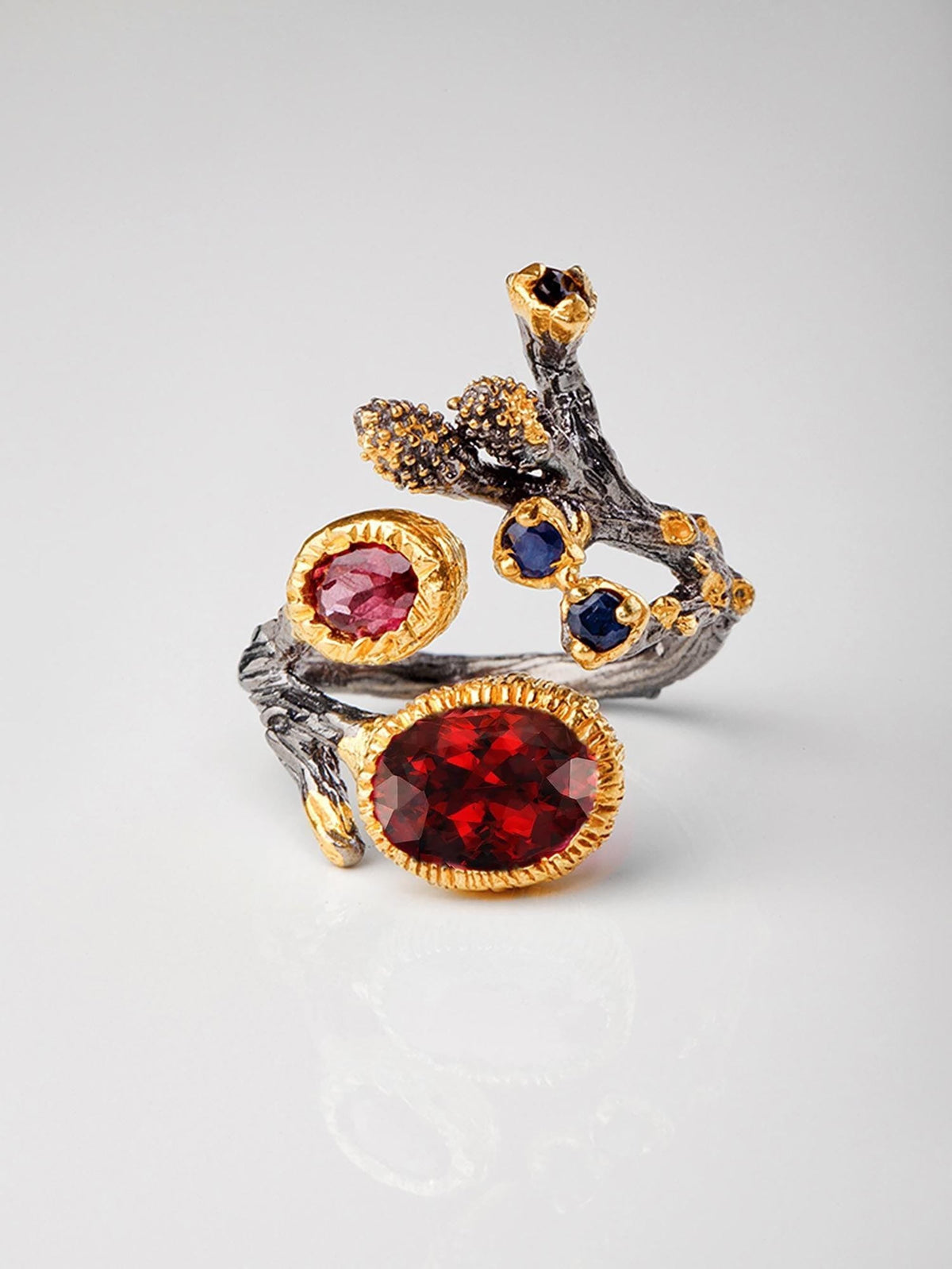 925 Sterling Silver Red Garnet Ring, worn on hand
