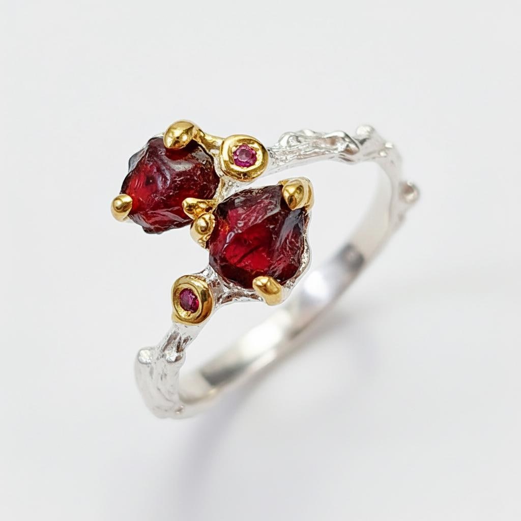 925 Sterling Silver Red Spinel Ring, close-up detail