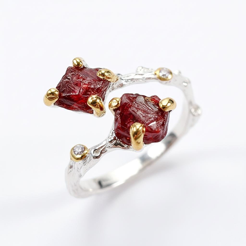 925 Sterling Silver Red Spinel Ring, side view